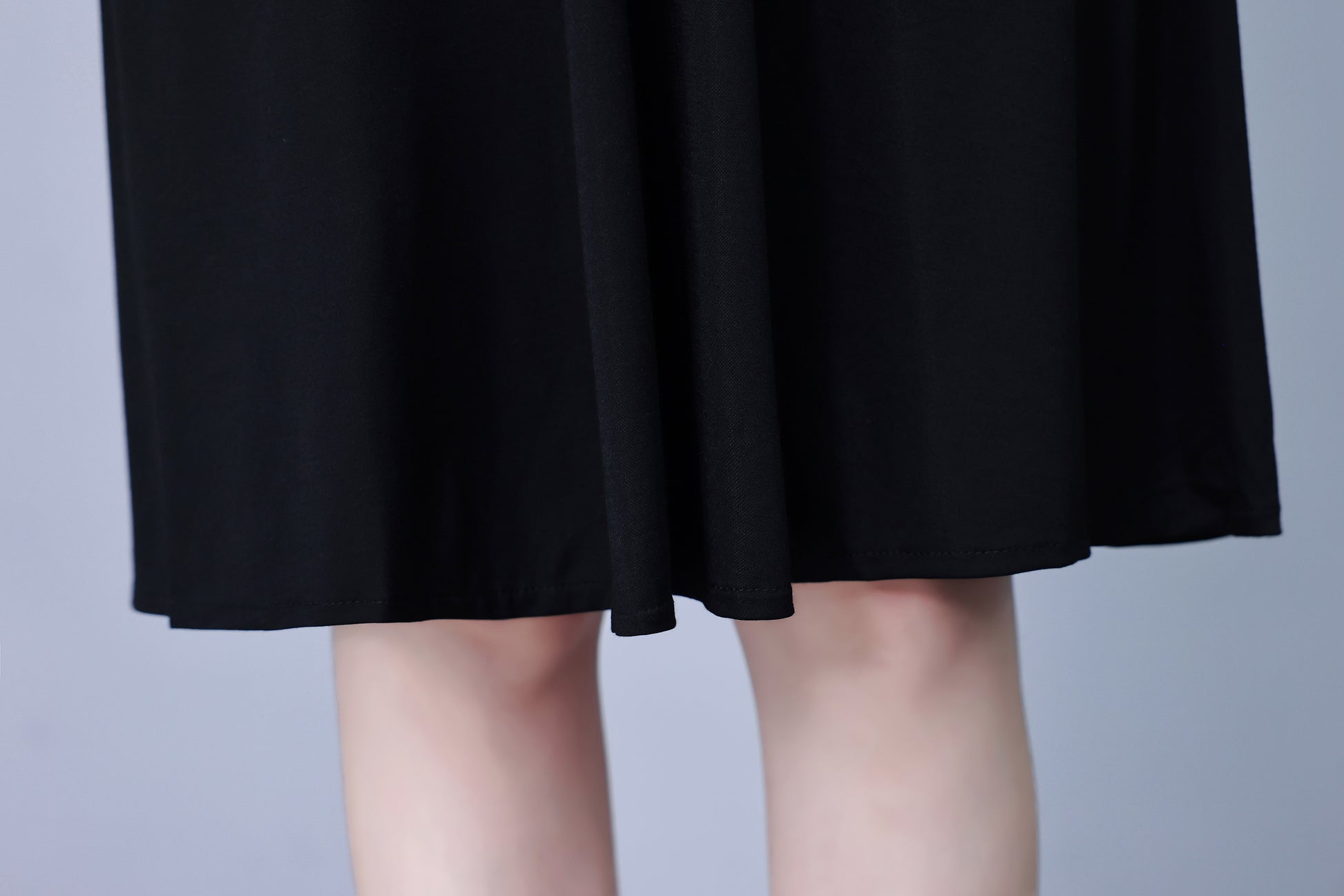 Women's Peter Pan Collar Long Sleeve Black Dress with Pocket - LAI MENG FIVE CATS