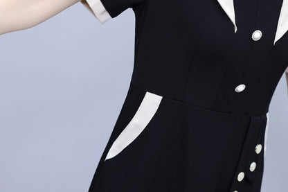 Women's Short Sleeve Pocket Work Office Suit Dress - LAI MENG FIVE CATS