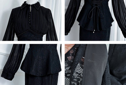 Lace Pearl Top Fishtail Skirt Two-Piece Lace Maxi Set - LAI MENG FIVE CATS