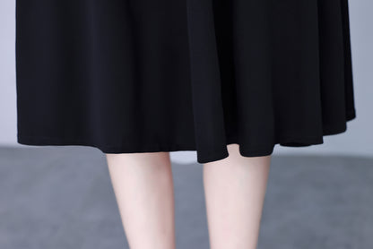 Women's V-Neck Long Sleeve with Pockets Black Dress - LAI MENG FIVE CATS