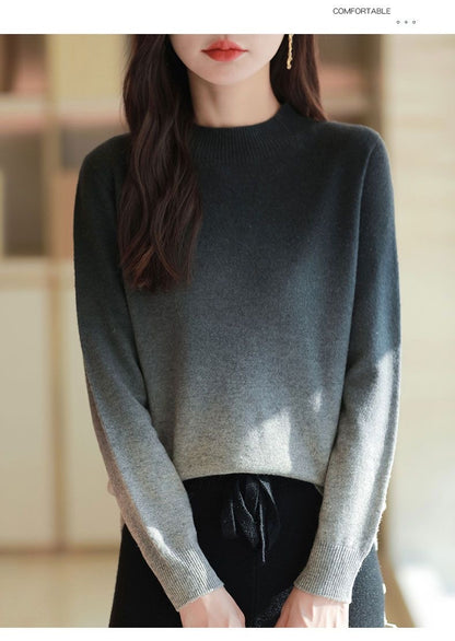 Women's Crew Neck Sweater Knit Gradient Pullover Tops