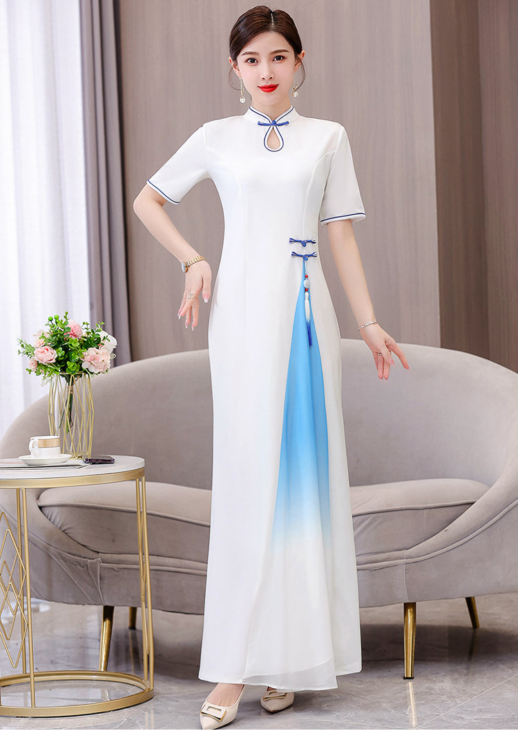 Women's Cheongsam Short Sleeve Qipao Long Dress