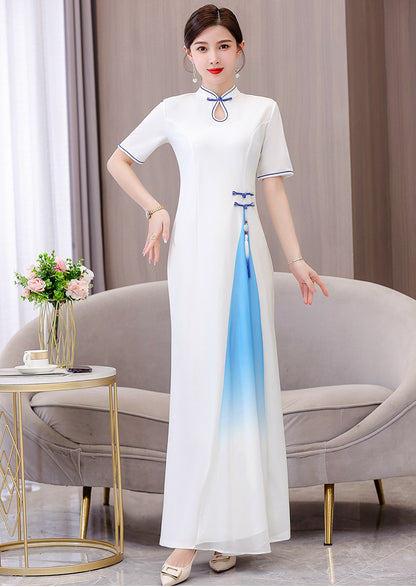 Women's Cheongsam Short Sleeve Qipao Long Dress