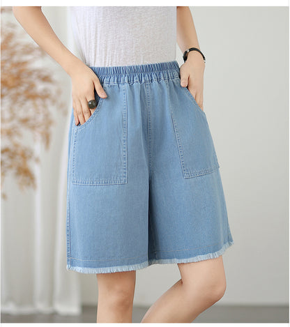 Women's High Waisted Baggy Jean Wide Leg Denim Shorts - LAI MENG FIVE CATS