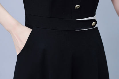 Women's Lapel V-Neck Pocket Short Sleeve Midi Dress - LAI MENG FIVE CATS