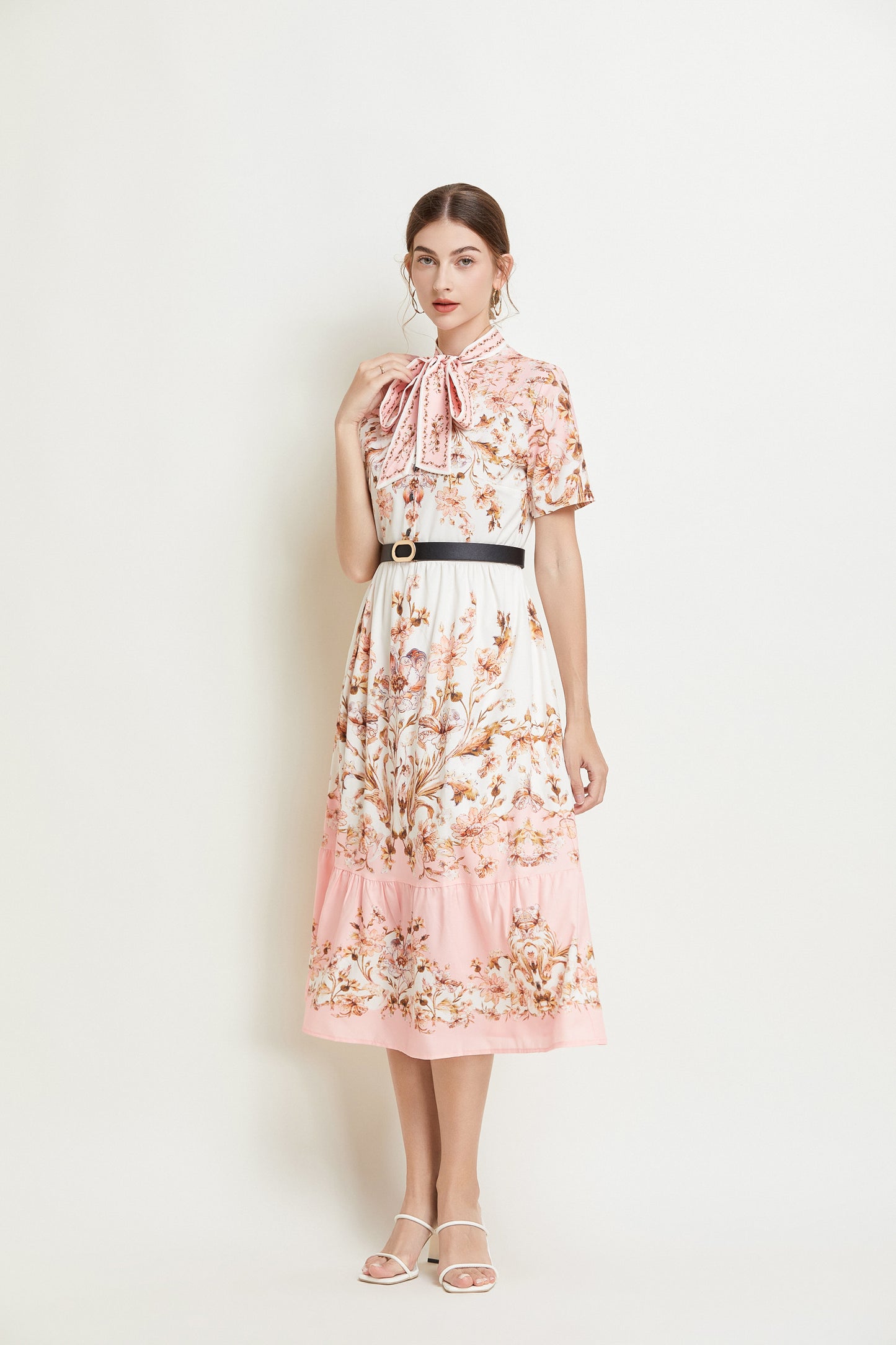 SSY-Women's Short Sleeve Floral Print Button Midi Dress