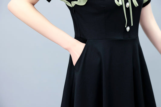 26-Women's Lapel V-Neck  Pockets Midi Dress