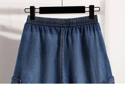 Women's Skorts Skirts Denim Mini Skirt Pull On Jean Shorts - LAI MENG FIVE CATS