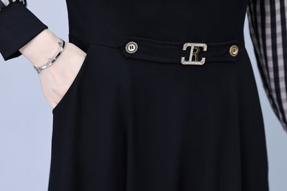 Women's Elegant Tie Neck Long Sleeve Black Dress