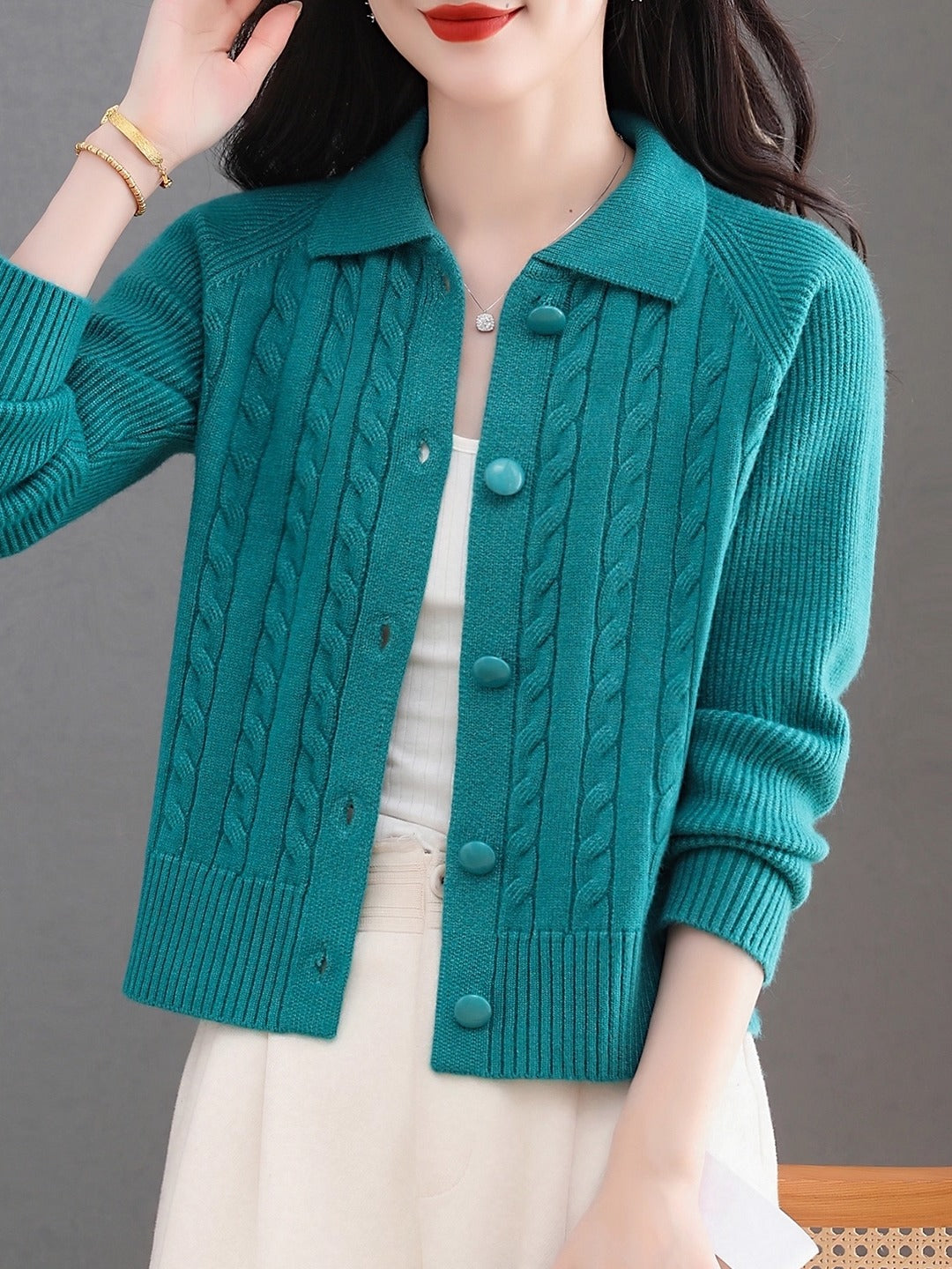 Women's Cable Knit Cardigan Open Front Sweater Jacket