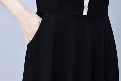 Women's Lapel V-Neck Pocket Short Sleeve Midi Dress - LAI MENG FIVE CATS