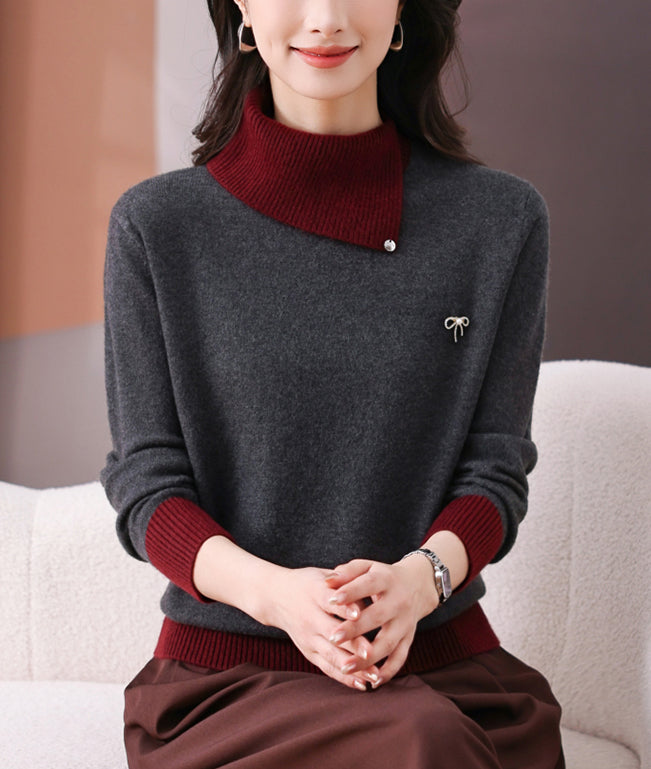 Women's Asymmetrical Lapel Sweaters Knit Pullover Tops