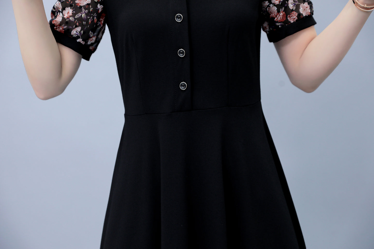 26-Women's Peter Pan Collar Short Sleeve Midi Dress - LAI MENG FIVE CATS