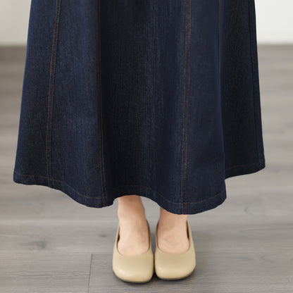 Bow Waist Denim Midi Skirt – Dark Wash Quiet Luxury Skirt