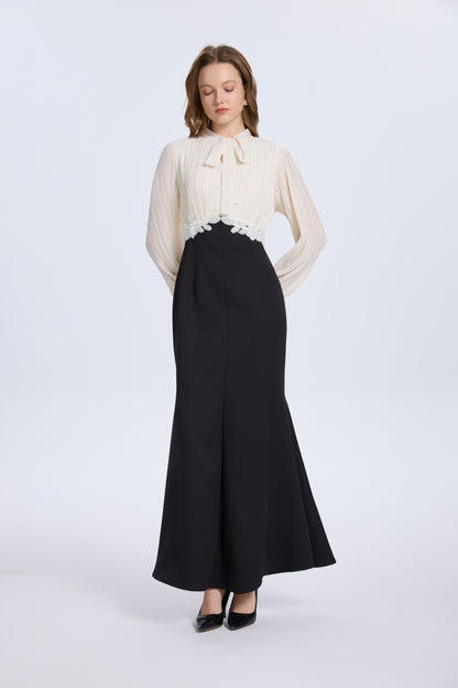 Women's Tie Neck Pleated Shirts Bodycon Fishtail Dress - LAI MENG FIVE CATS