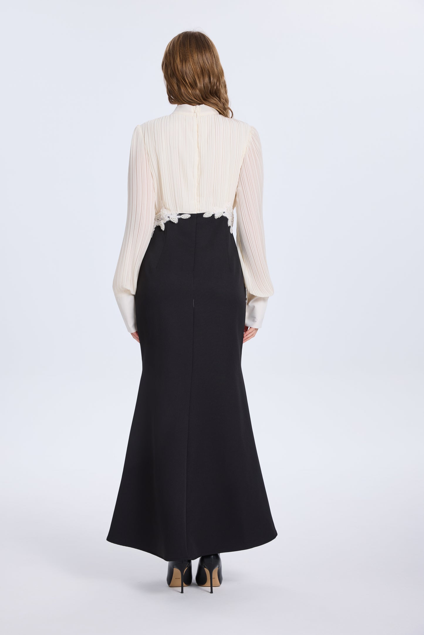 Women's Tie Neck Pleated Shirts Bodycon Fishtail Dress - LAI MENG FIVE CATS