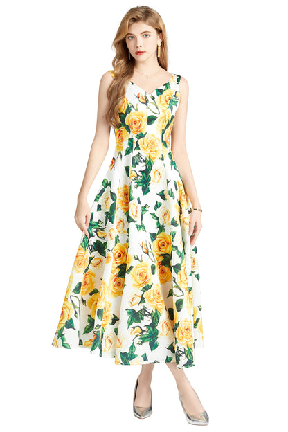 Women's Summer Boho Floral Print Spaghetti Strap Maxi Sun Dress