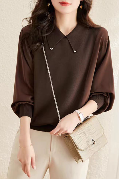 Long Sleeve Lapel Pullover Tops