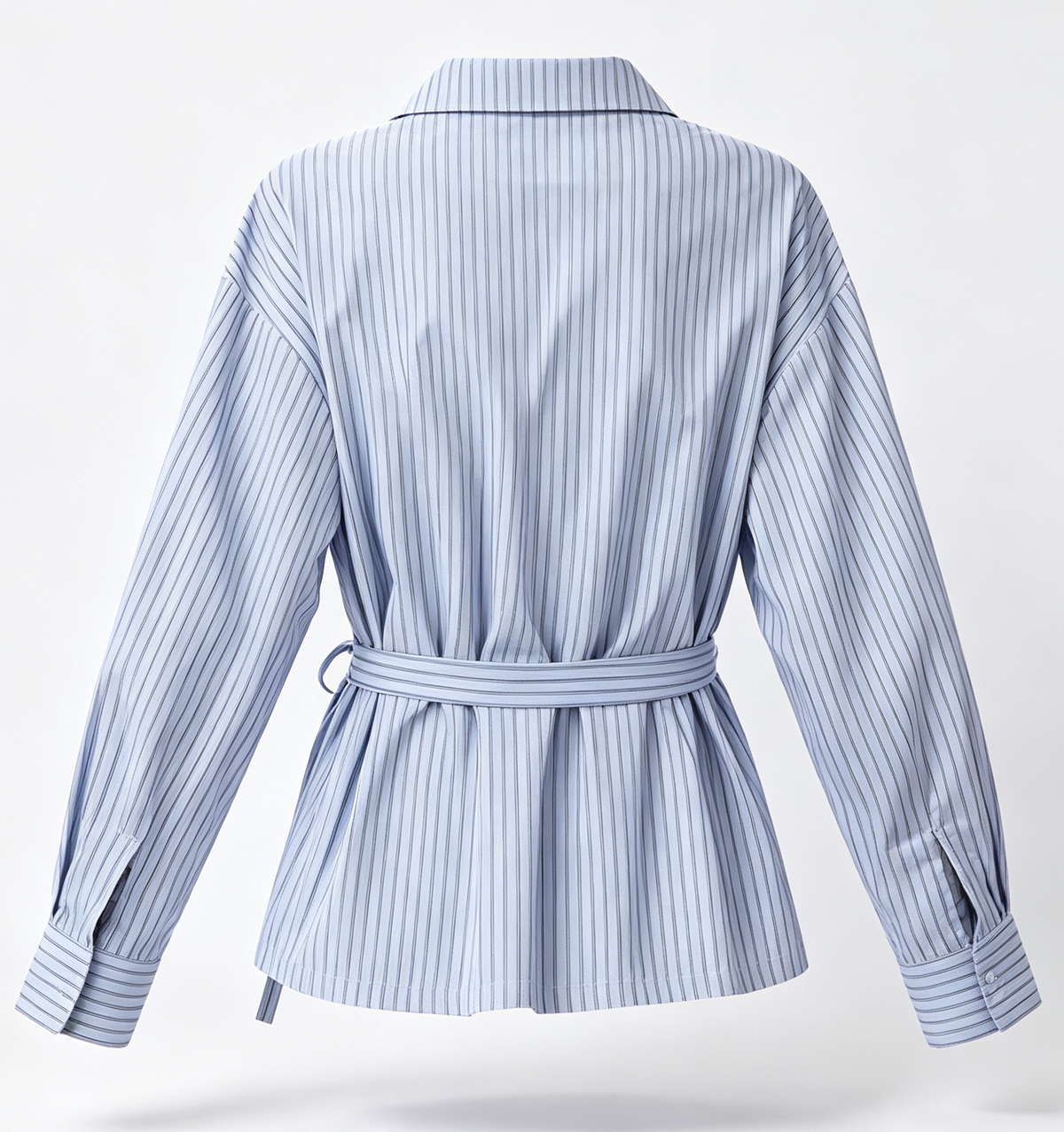 Blue Striped Tie-Waist Shirt | Relaxed Fall Everyday Top - LAI MENG FIVE CATS