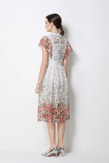 Lace-Embroidered Crochet Midi Dress - LAI MENG FIVE CATS