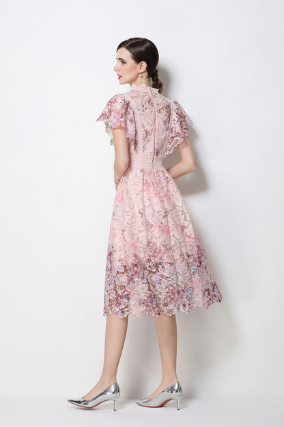 Lace-Embroidered Crochet Midi Dress - LAI MENG FIVE CATS