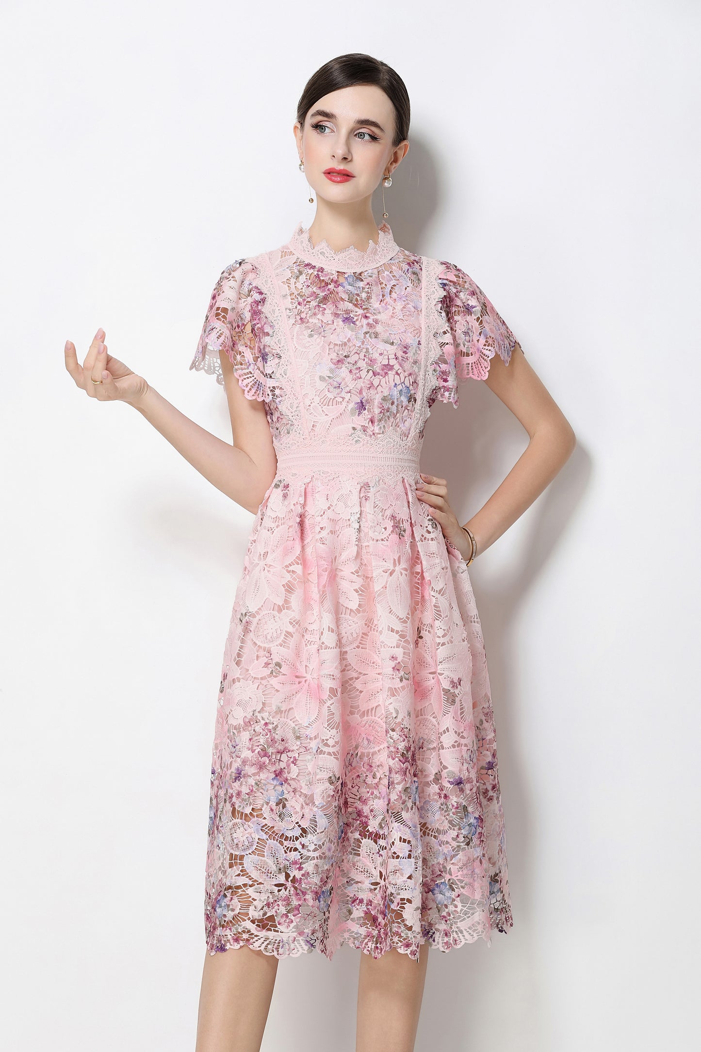 Lace-Embroidered Crochet Midi Dress - LAI MENG FIVE CATS