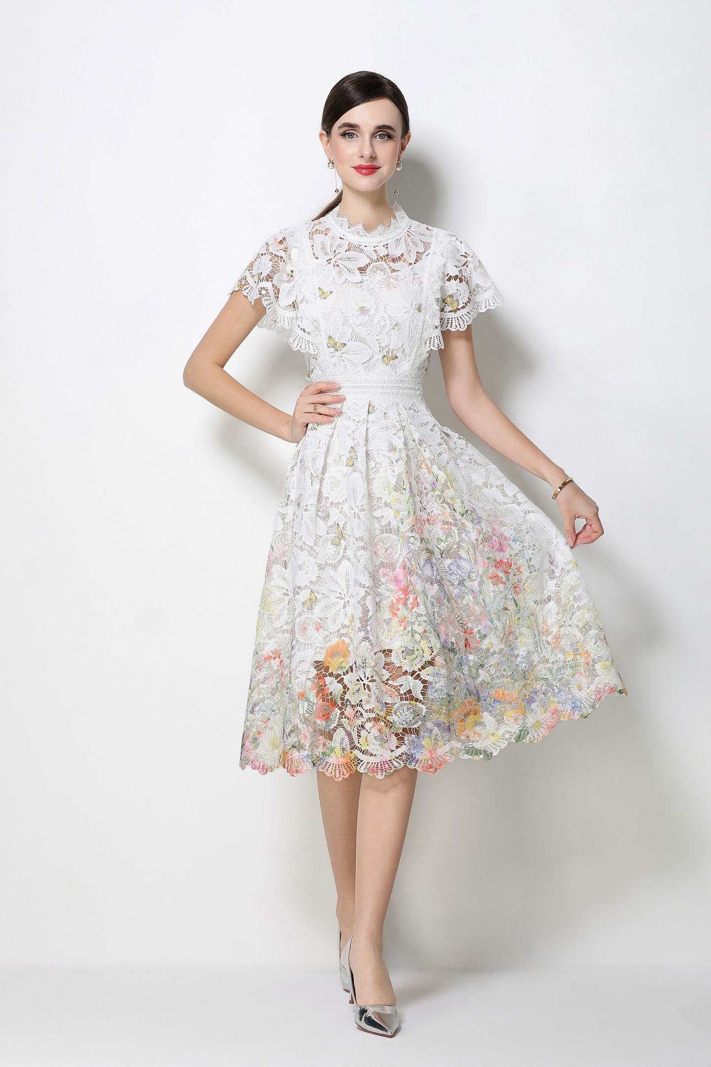 Lace-Embroidered Crochet Midi Dress - LAI MENG FIVE CATS