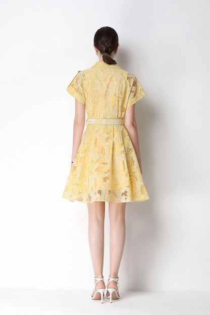 Golden Hour Lace Shirt Dress | Butter Yellow Summer Mini Dress
