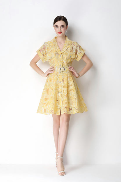 Golden Hour Lace Shirt Dress | Butter Yellow Summer Mini Dress