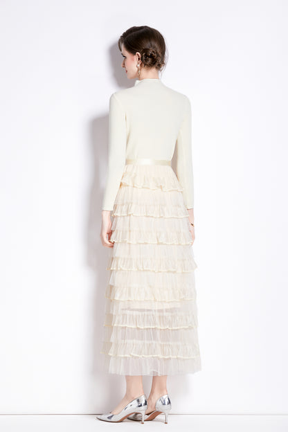 Women's 2 Piece Skirt Set Knit Top Ruffle Layered Skirt