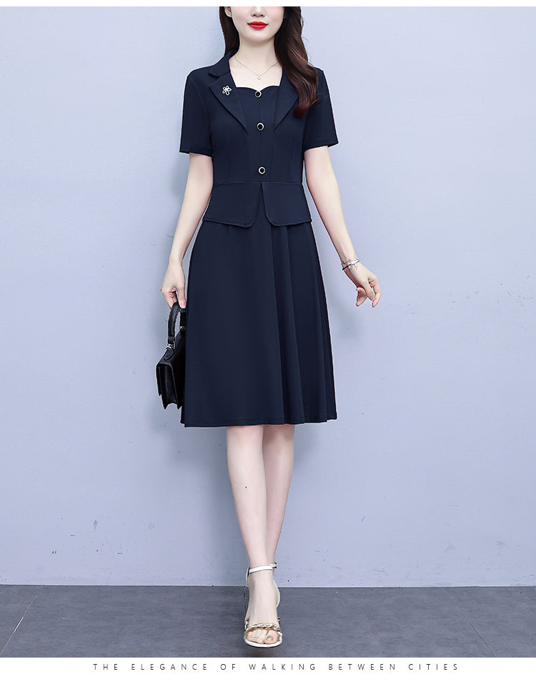 Women's Short Sleeve Pocket Work Office Suit Dress - LAI MENG FIVE CATS