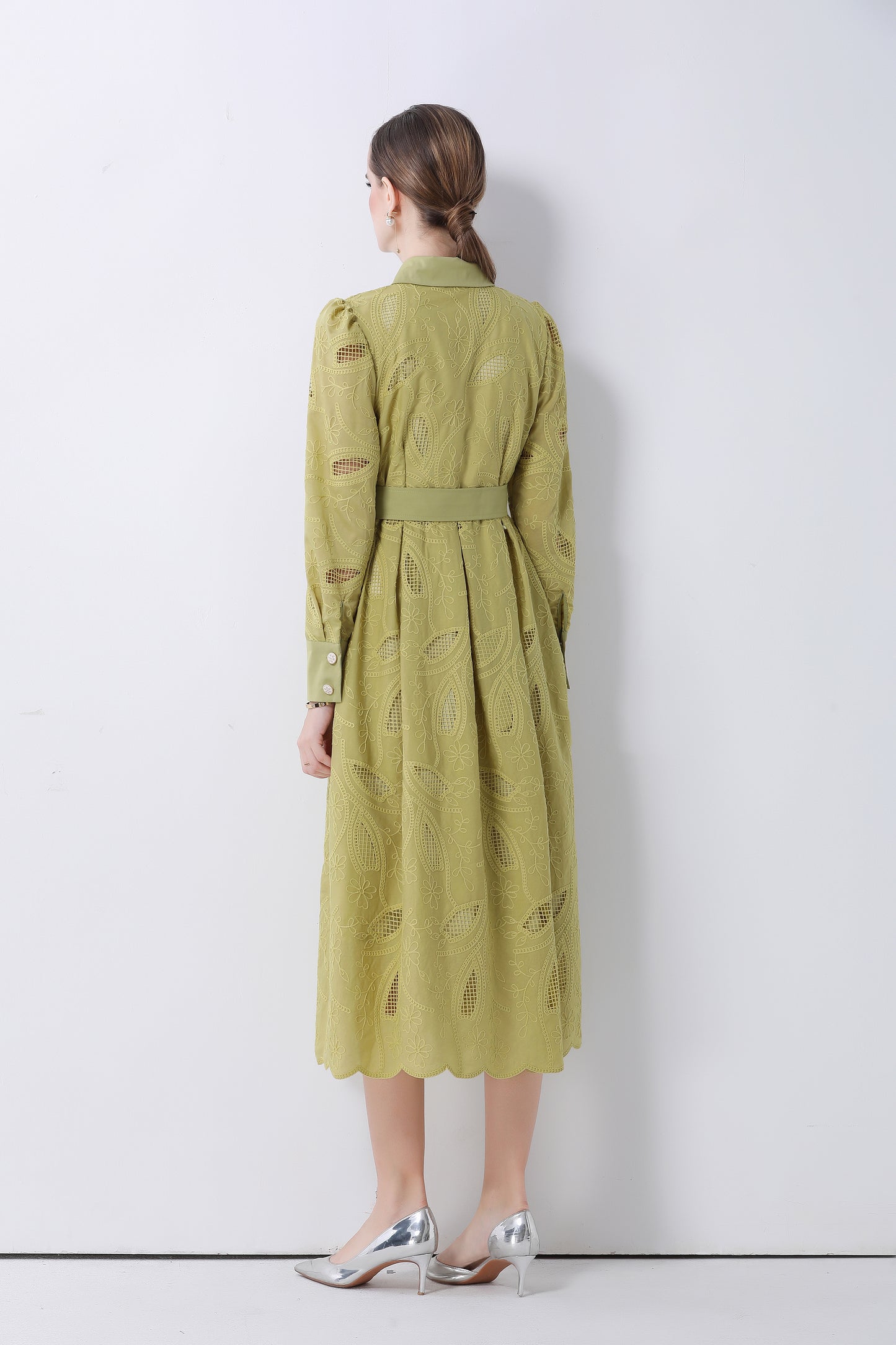 Women's Embroidery Hollow Out Lace Midi Dress - LAI MENG FIVE CATS