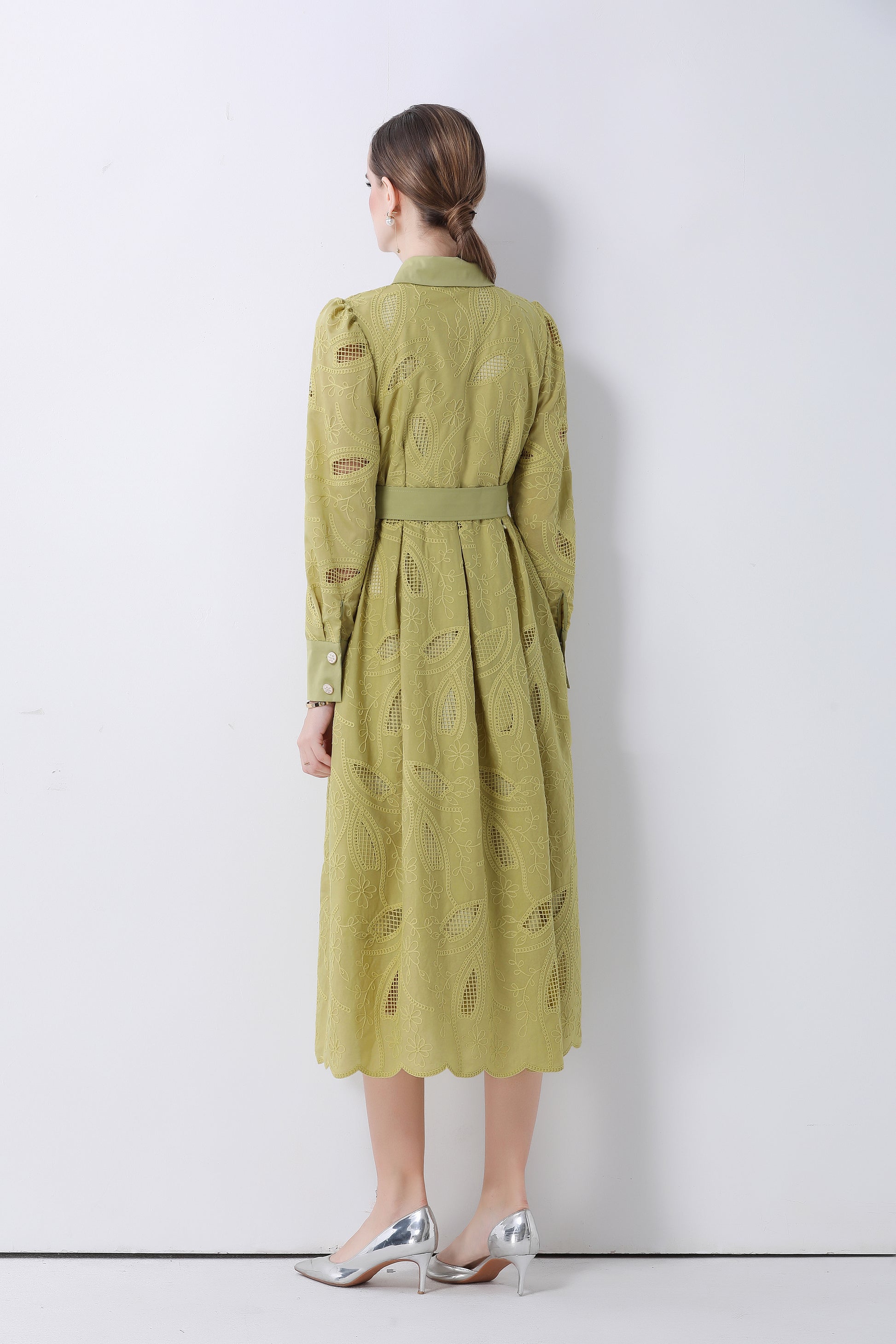 Women's Embroidery Hollow Out Lace Midi Dress - LAI MENG FIVE CATS