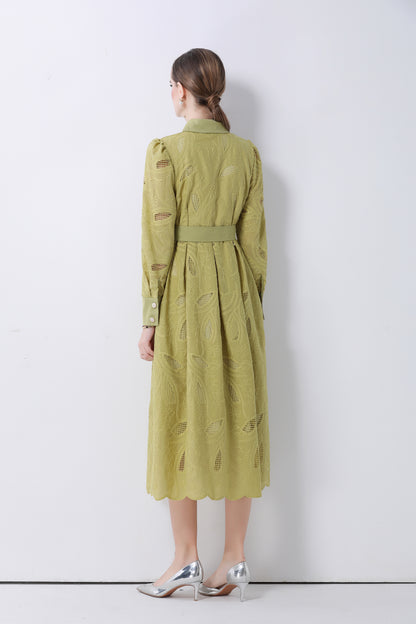 Women's Embroidery Hollow Out Lace Midi Dress - LAI MENG FIVE CATS