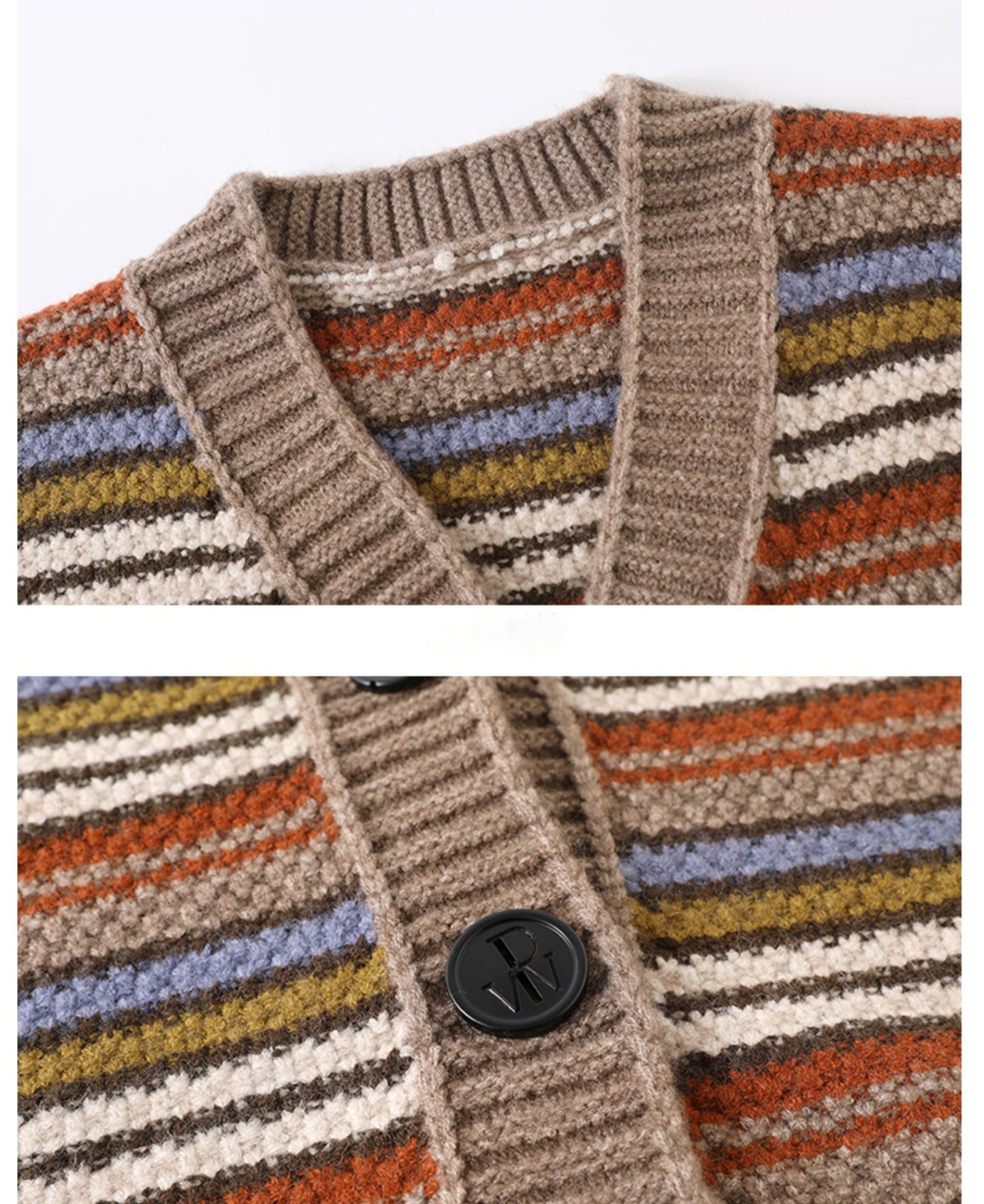 Women's Striped Cable Knit Sweater Cardigan Outerwear
