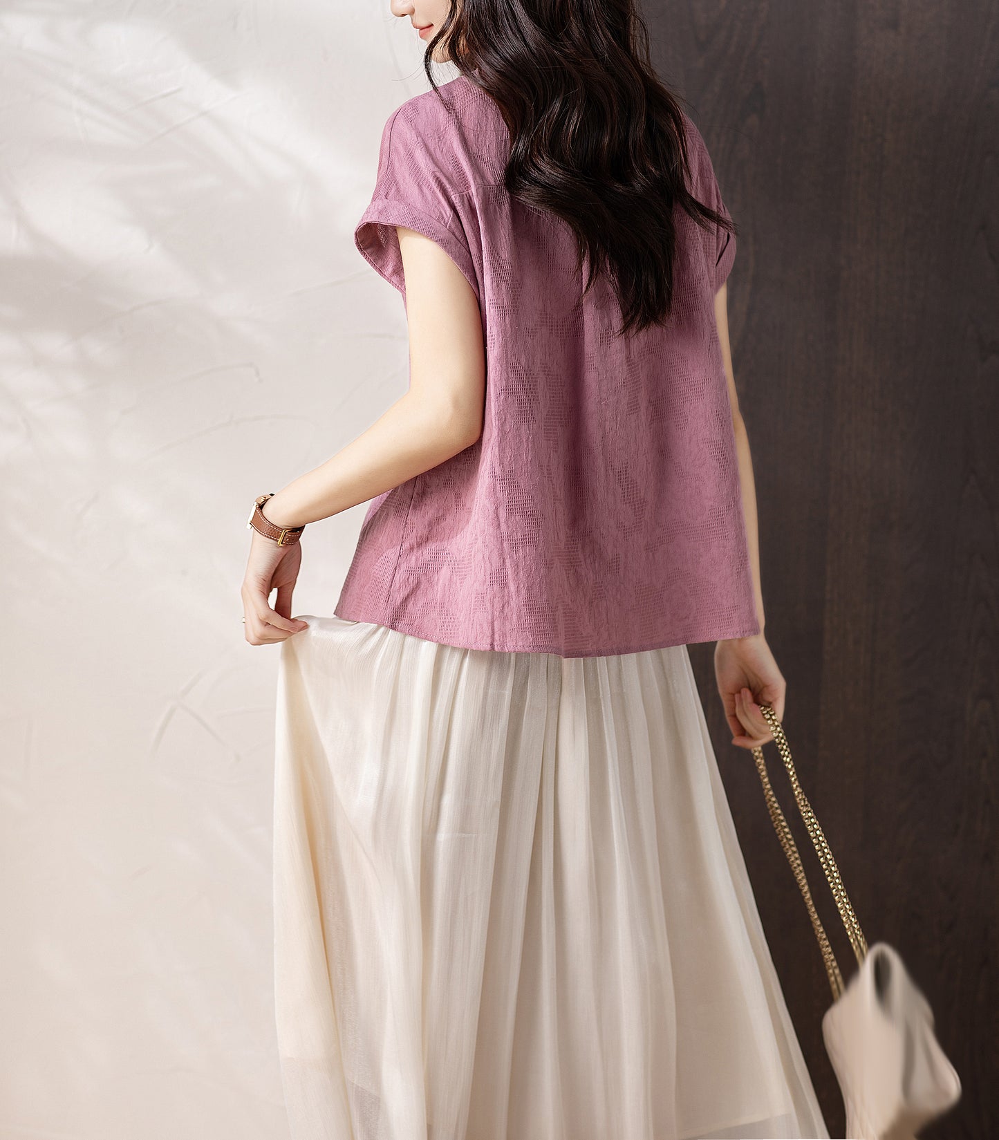 Women's Button Cap Sleeve Mandarin Collar Blouse Top - LAI MENG FIVE CATS