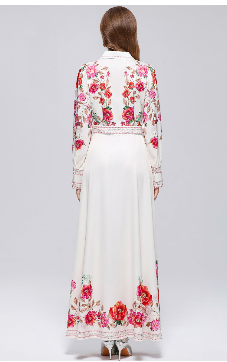Women's Floral Print Button Maxi Dress With Belts
