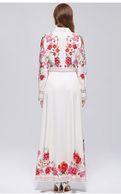 Women's Floral Print Button Maxi Dress With Belts