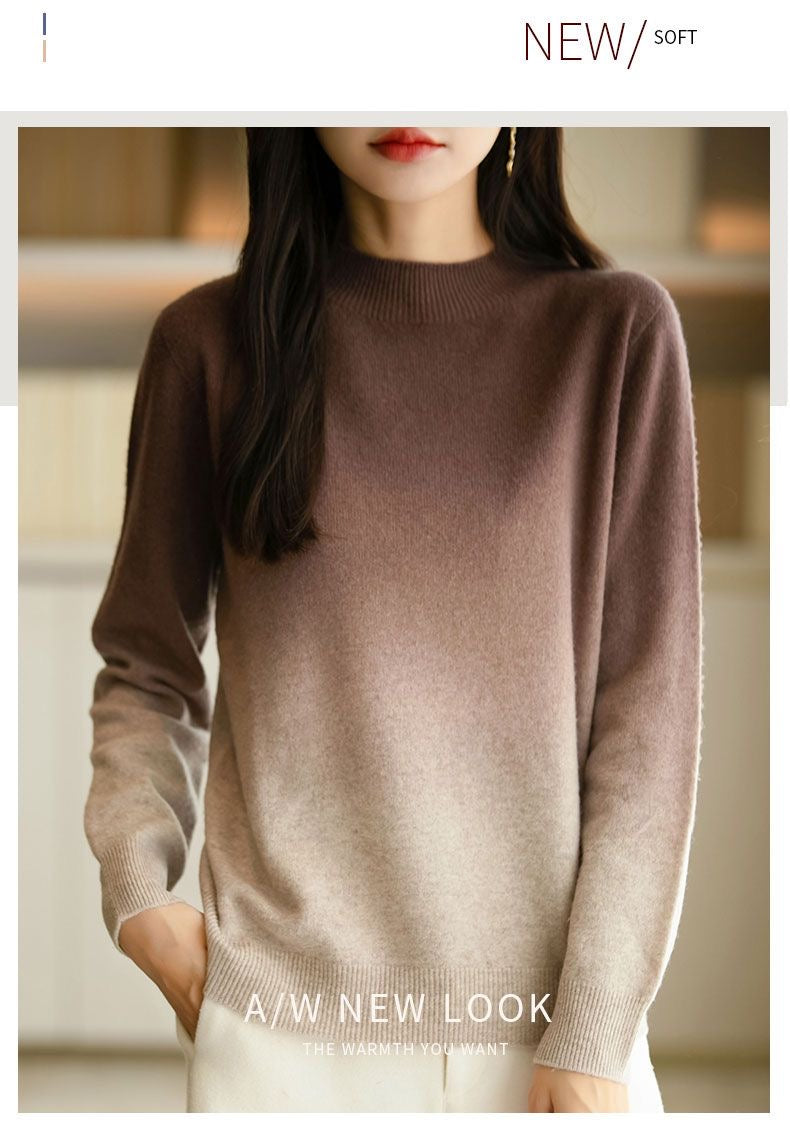 Women's Crew Neck Sweater Knit Gradient Pullover Tops