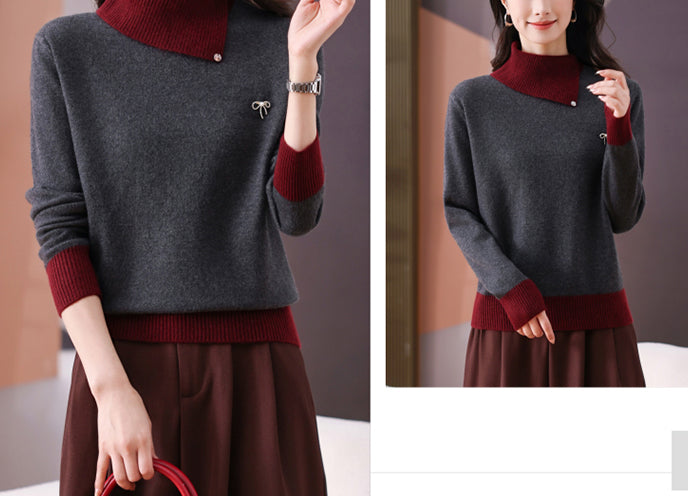 Women's Asymmetrical Lapel Sweaters Knit Pullover Tops