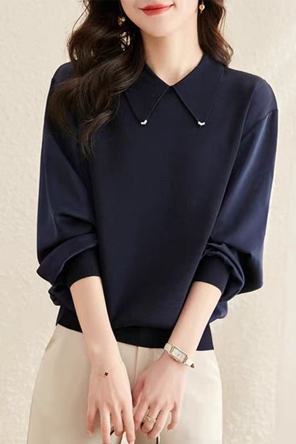 Long Sleeve Lapel Pullover Tops