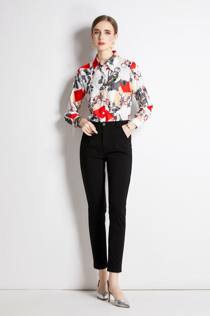 ESY-Women's Shirt Floral Print Long Sleeve Button Blouse