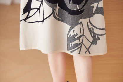 Women's Turtleneck Print Pullover Sweater Midi Dress