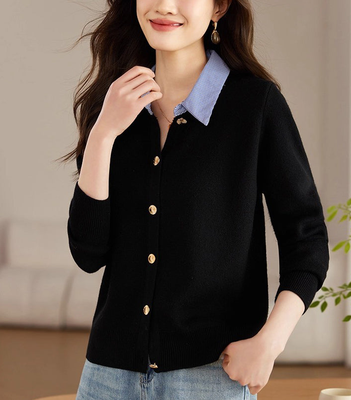 Women's Long Sleeve Sweater Knit Cardigan Tops - LAI MENG FIVE CATS