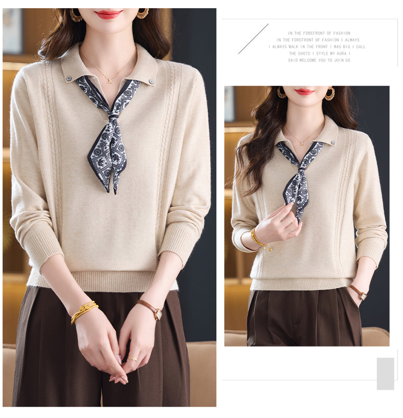 Women's Sweater Lapel Polo V Neck Knit Outfits