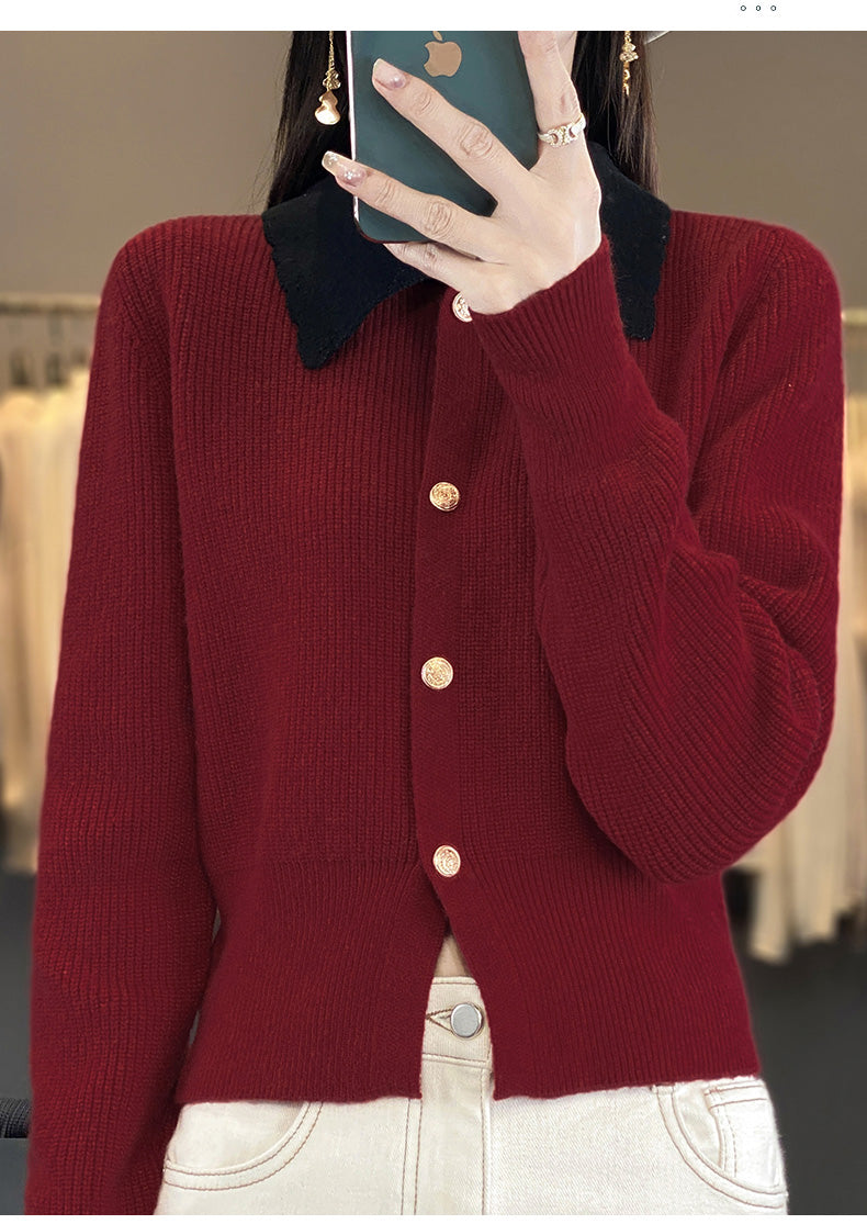 Women's Lapel V Neck Cardigan Sweater Knit Blouse