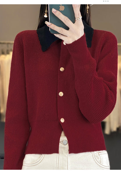 Women's Lapel V Neck Cardigan Sweater Knit Blouse