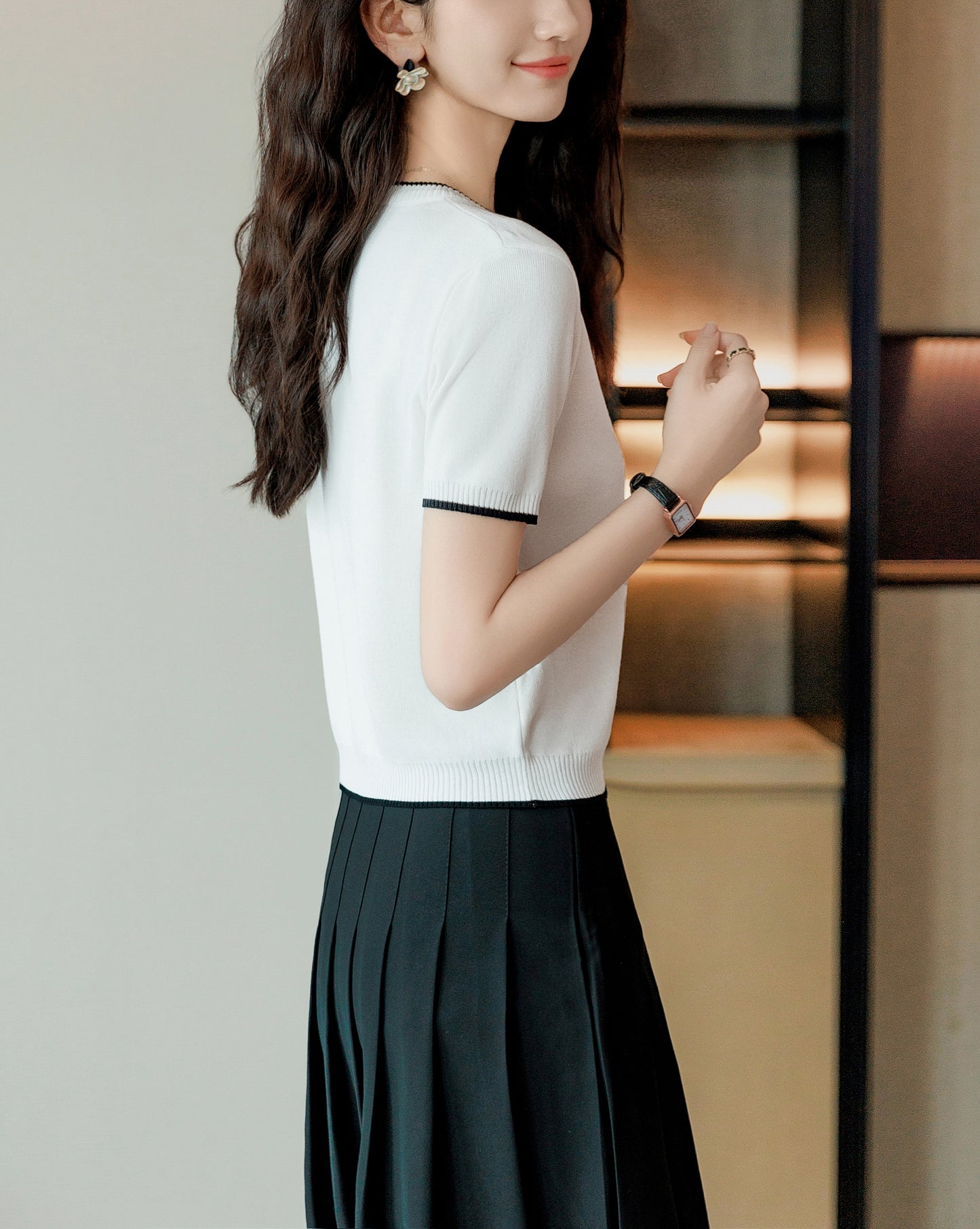 Women's Short Sleeve Ribbed Knit Tops