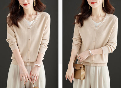 Women's Lightweight Cardigan V Neck  Knit Sweater Tops