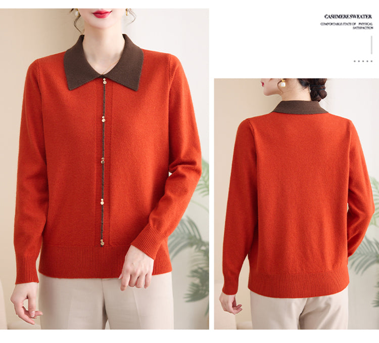Women's Contrast Collar Cropped Sweater Shirt